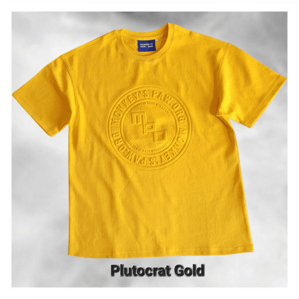 A Plutocrat Gold tshirt in yellow color on a white background