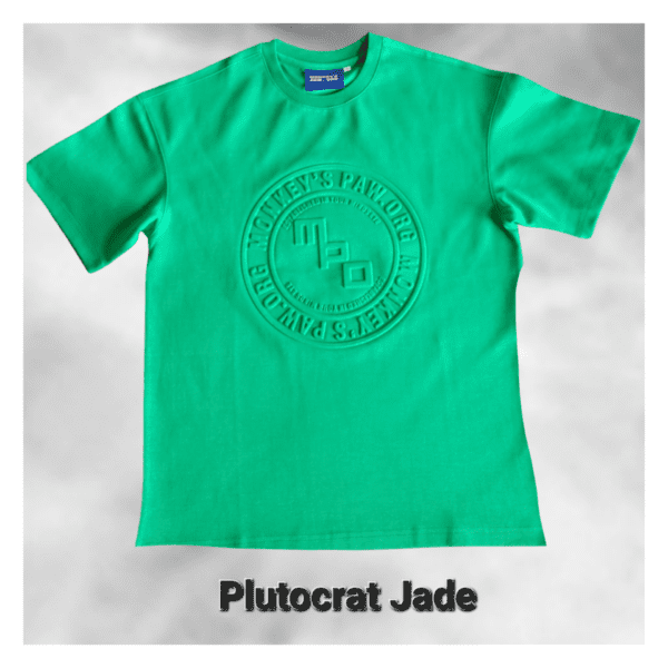A Plutocrat Jade tshirt in light green color on a white background