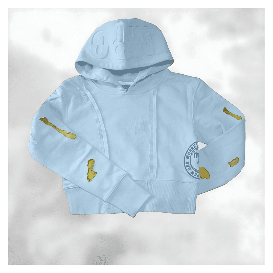 A blue hoodie on a grey background